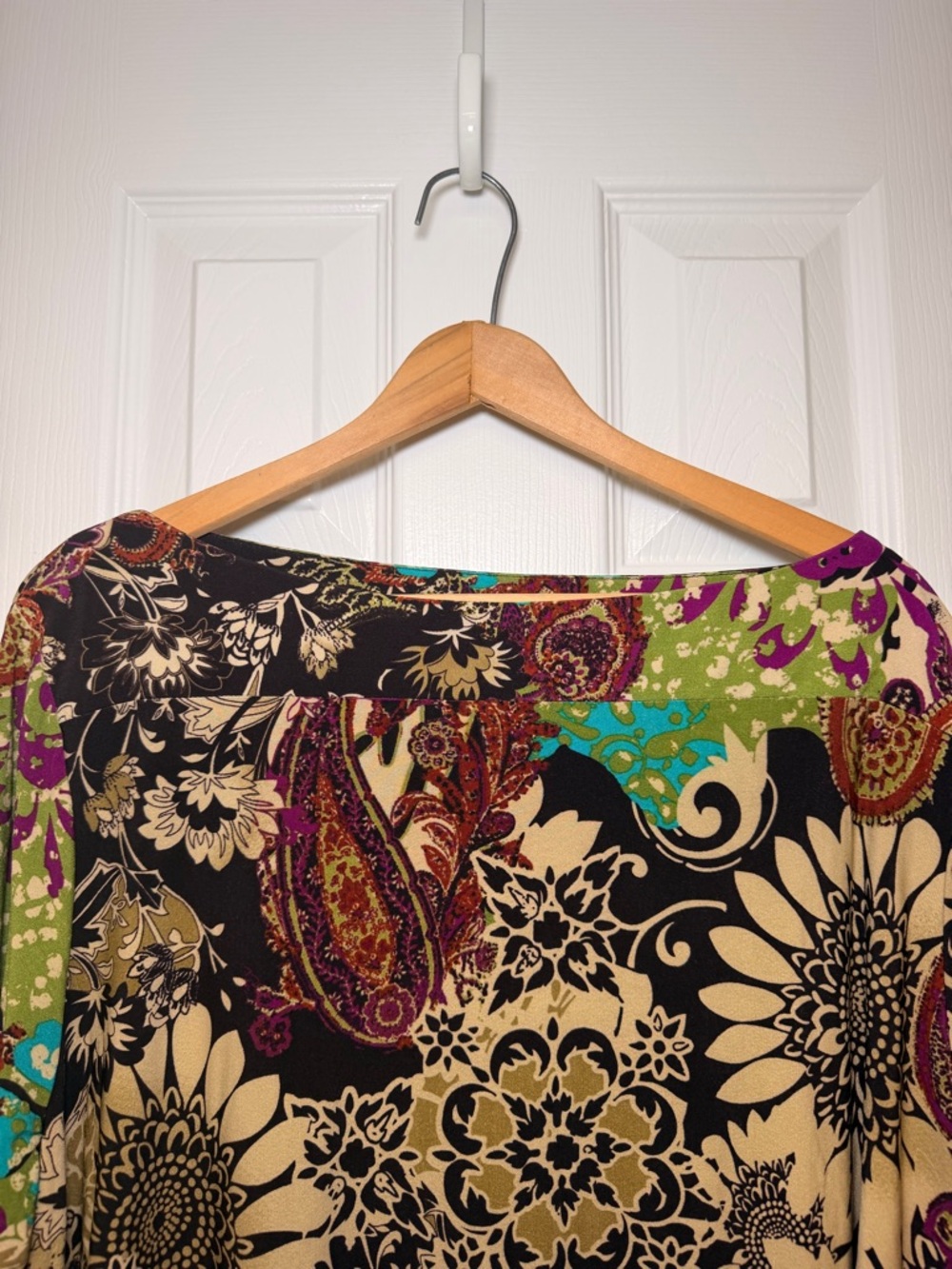 ECI NY 22W Boho Paisley Sunflower Sheath Dress Stretch 3/4 Sleeve Plus Size - Picture 4 of 16